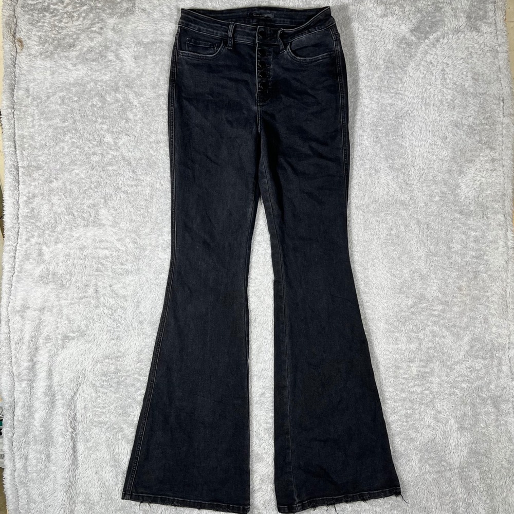 Flying Monkey Black High Rise Button‎ Fly Flare Jeans Raw Hem Size 29